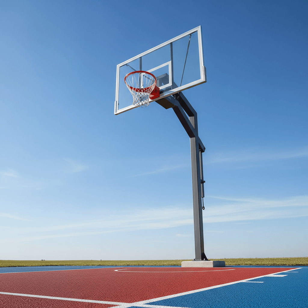 Professional in-ground basketball hoop with glass backboard